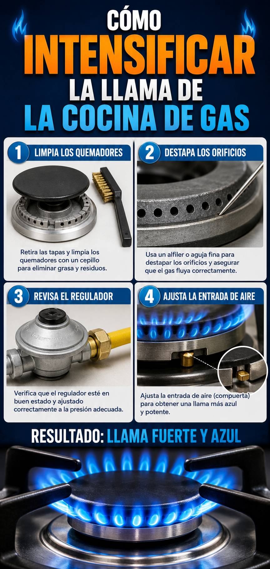 Cómo intensificar la llama de las cocinas de gas