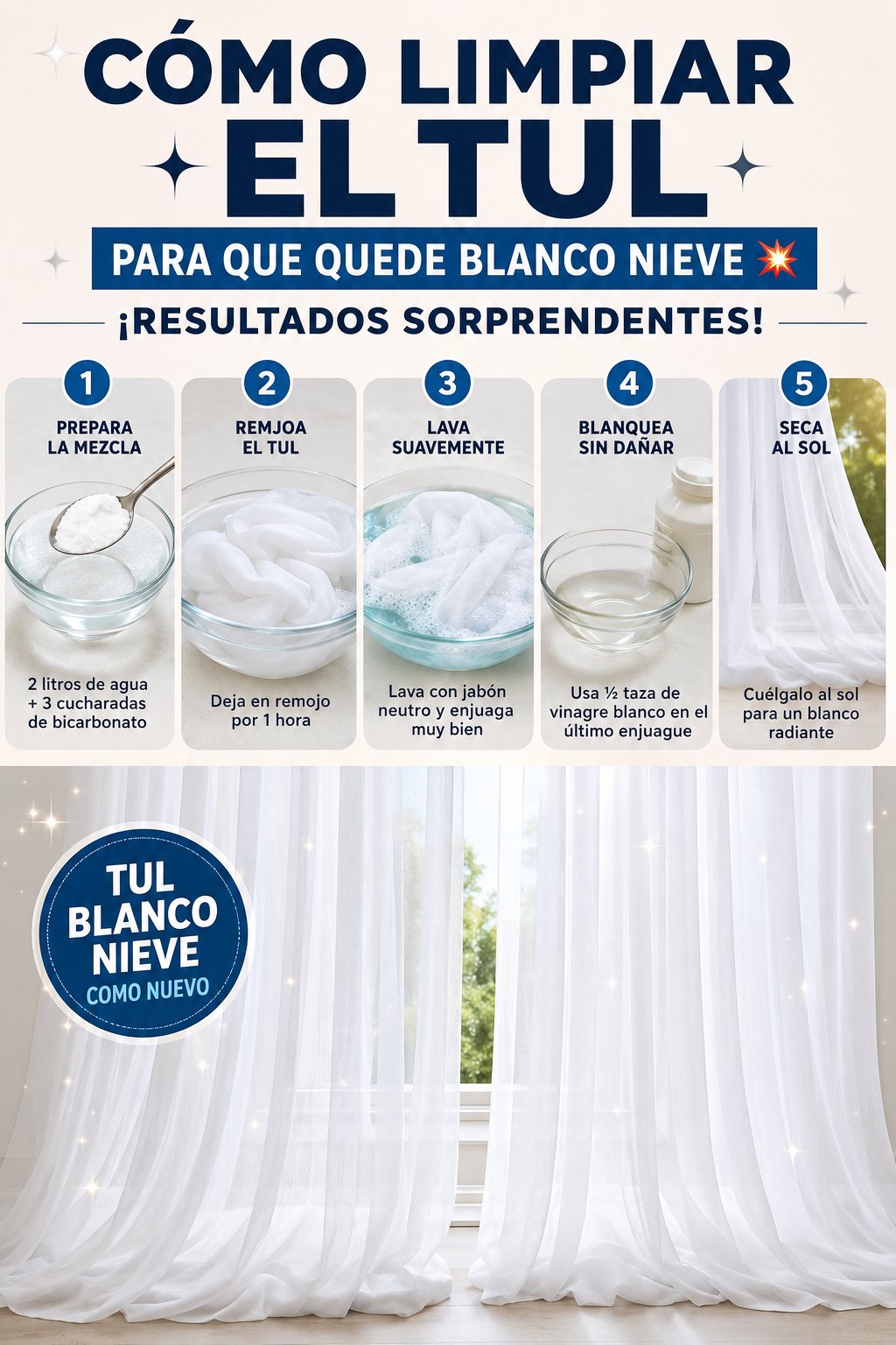 Cómo limpiar el tul para que quede blanco nieve 💥 ¡Resultados sorprendentes!