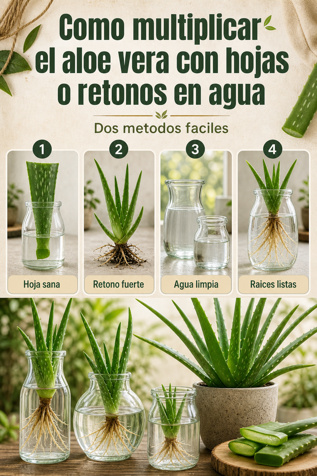 Cómo multiplicar el aloe vera con hojas o retoños en agua – Dos métodos fáciles