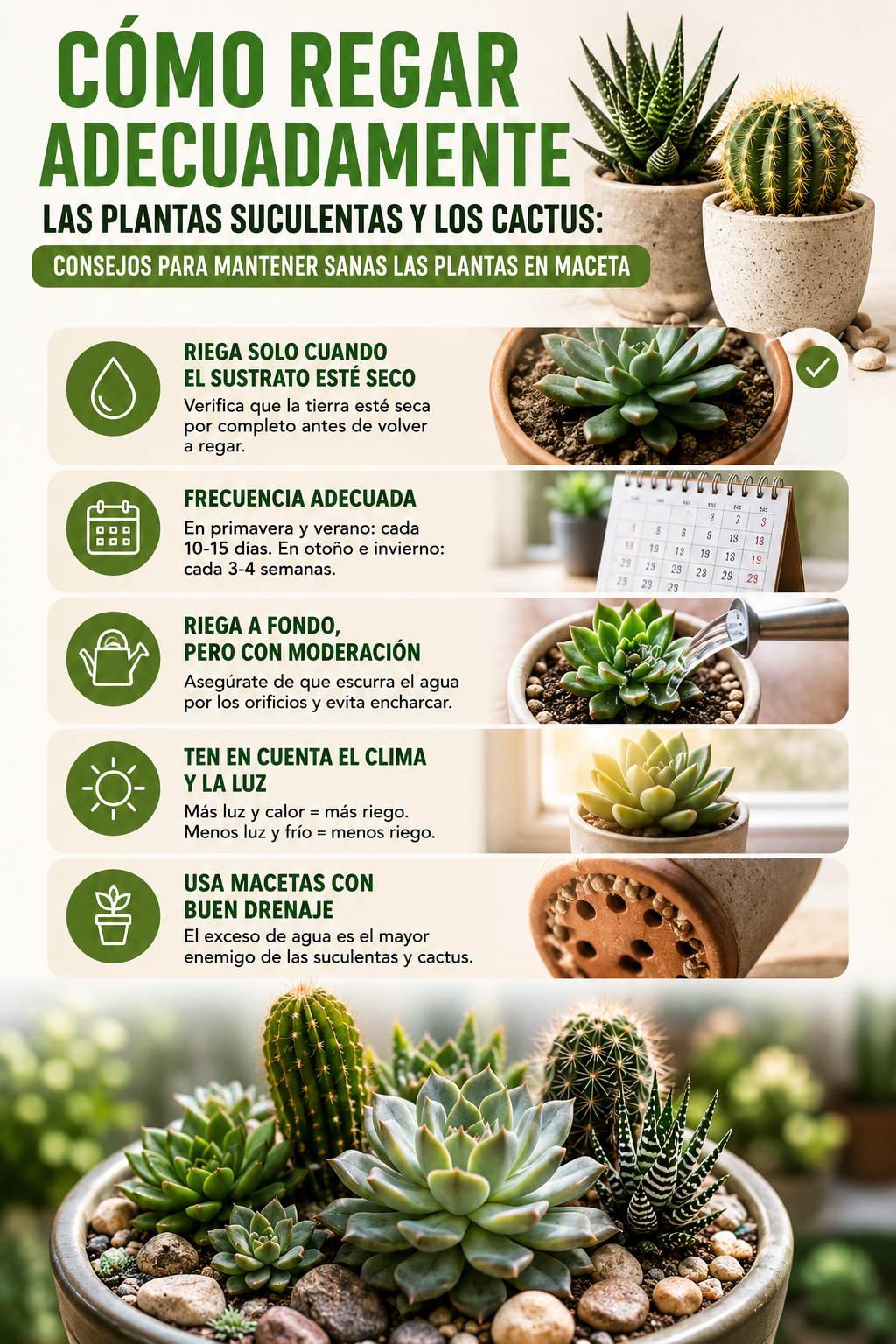 Cómo regar adecuadamente las plantas suculentas y los cactus: consejos para mantener sanas las plantas en maceta