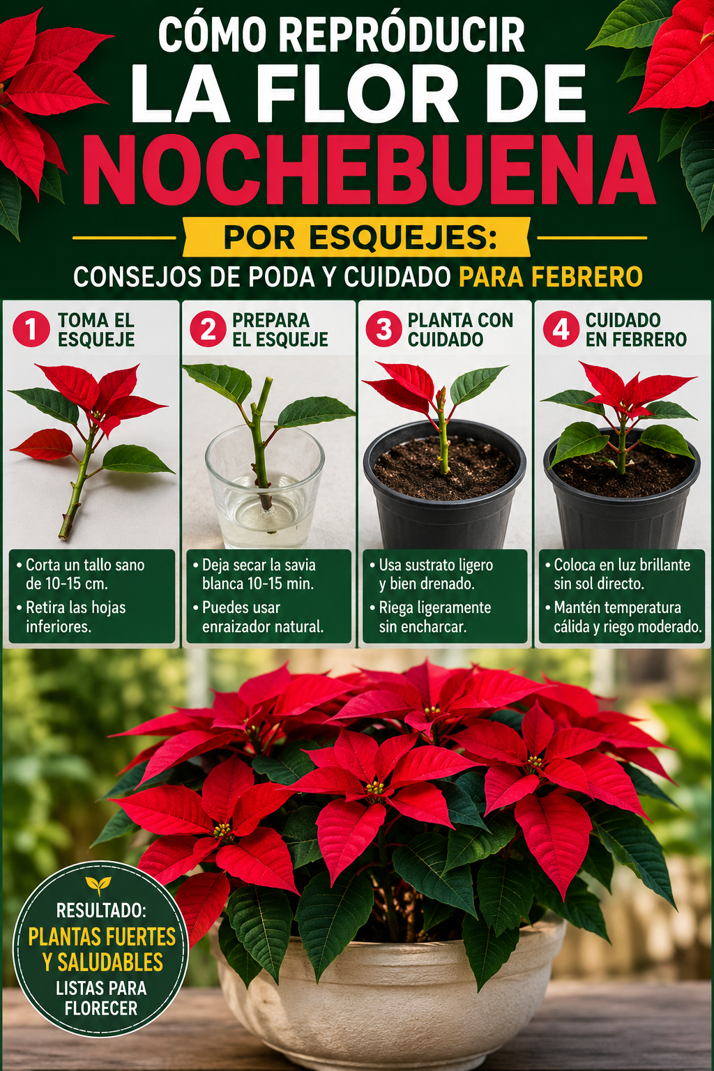 Cómo reproducir la flor de Nochebuena por esquejes: consejos de poda y cuidado para febrero