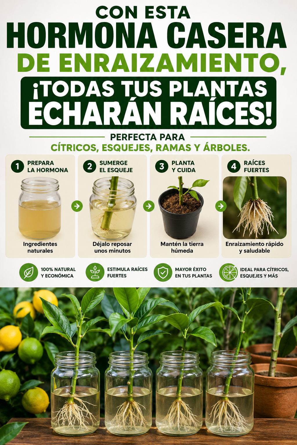 Con esta hormona casera de enraizamiento, ¡todas tus plantas echarán raíces! Perfecta para cítricos, esquejes, ramas y árboles.