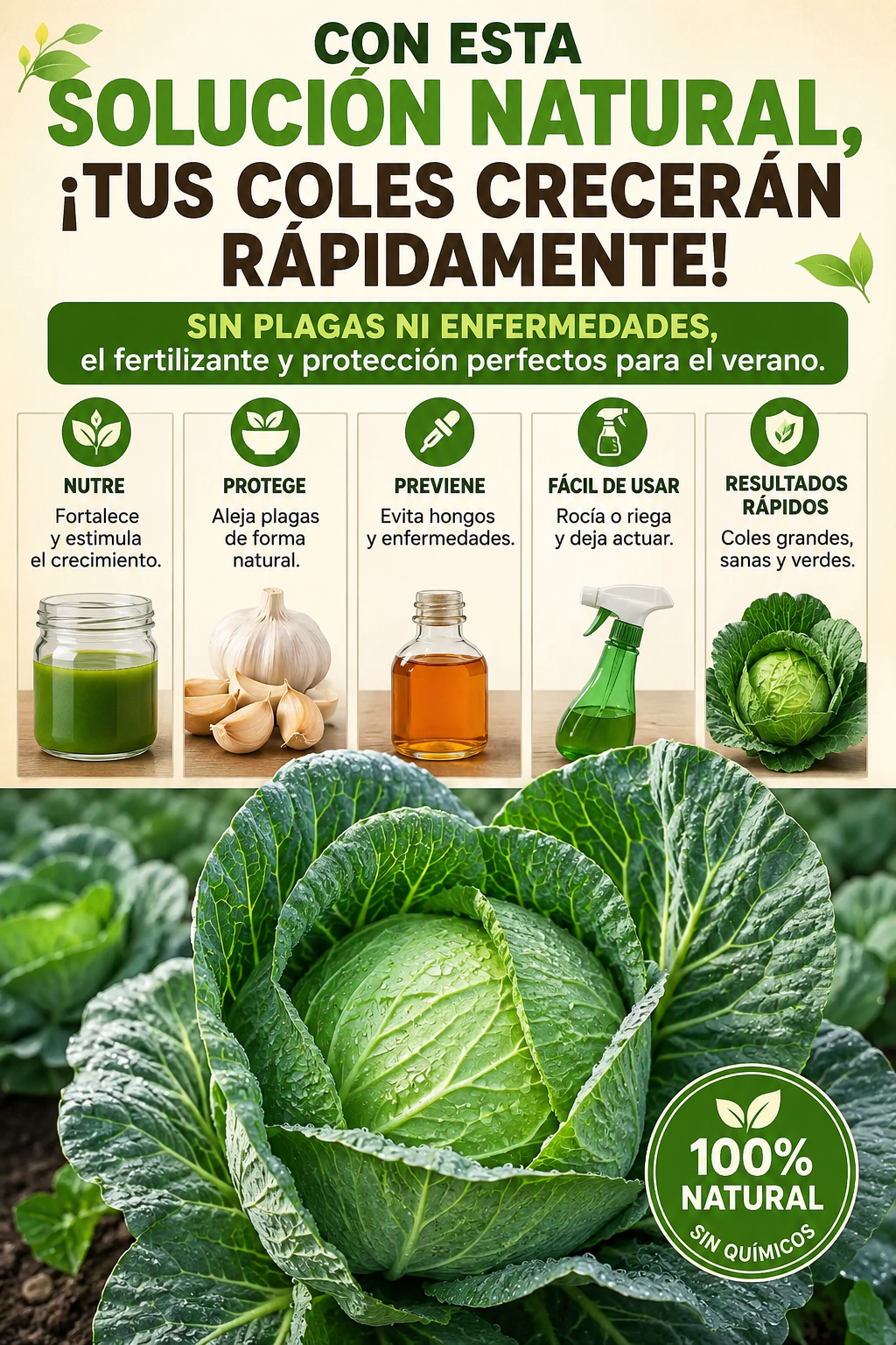 Con esta solución natural, ¡tus coles crecerán rápidamente! Sin plagas ni enfermedades, el fertilizante y protección perfectos para el verano.