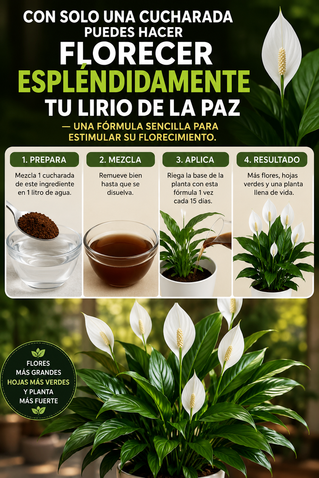 Con solo una cucharada puedes hacer florecer espléndidamente tu lirio de la paz — Una fórmula sencilla para estimular su florecimiento
