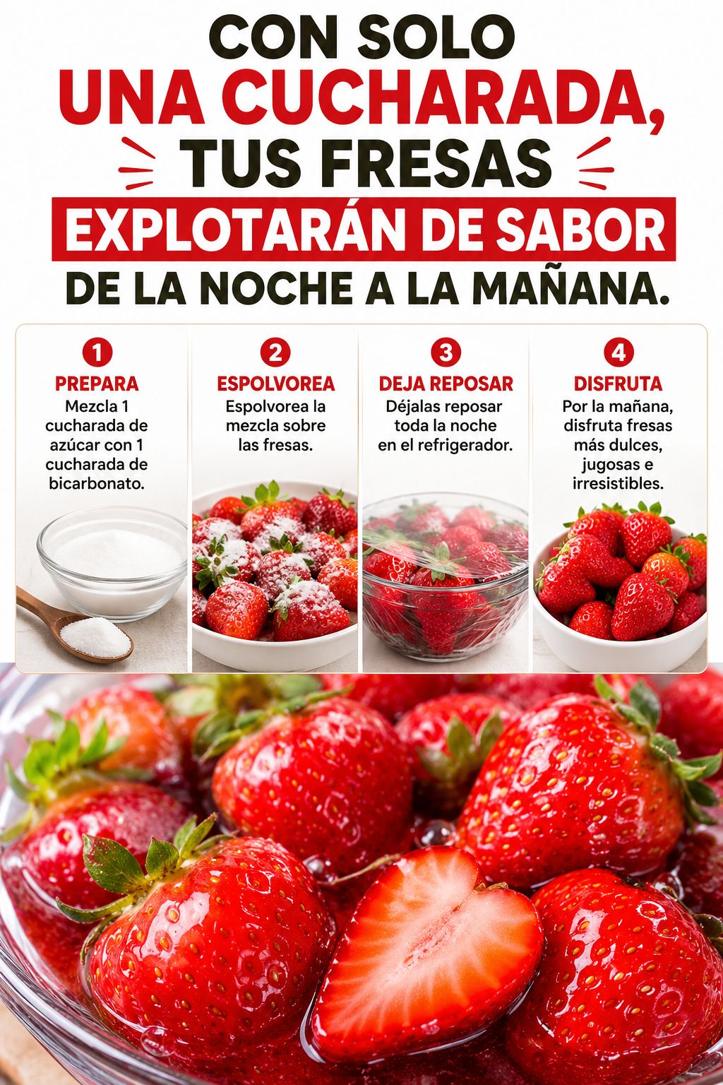 Con solo una cucharada, tus fresas explotarán de sabor de la noche a la mañana.