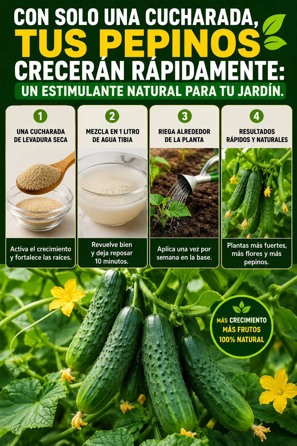 Con solo una cucharada, tus pepinos crecerán rápidamente: un estimulante natural para tu jardín.