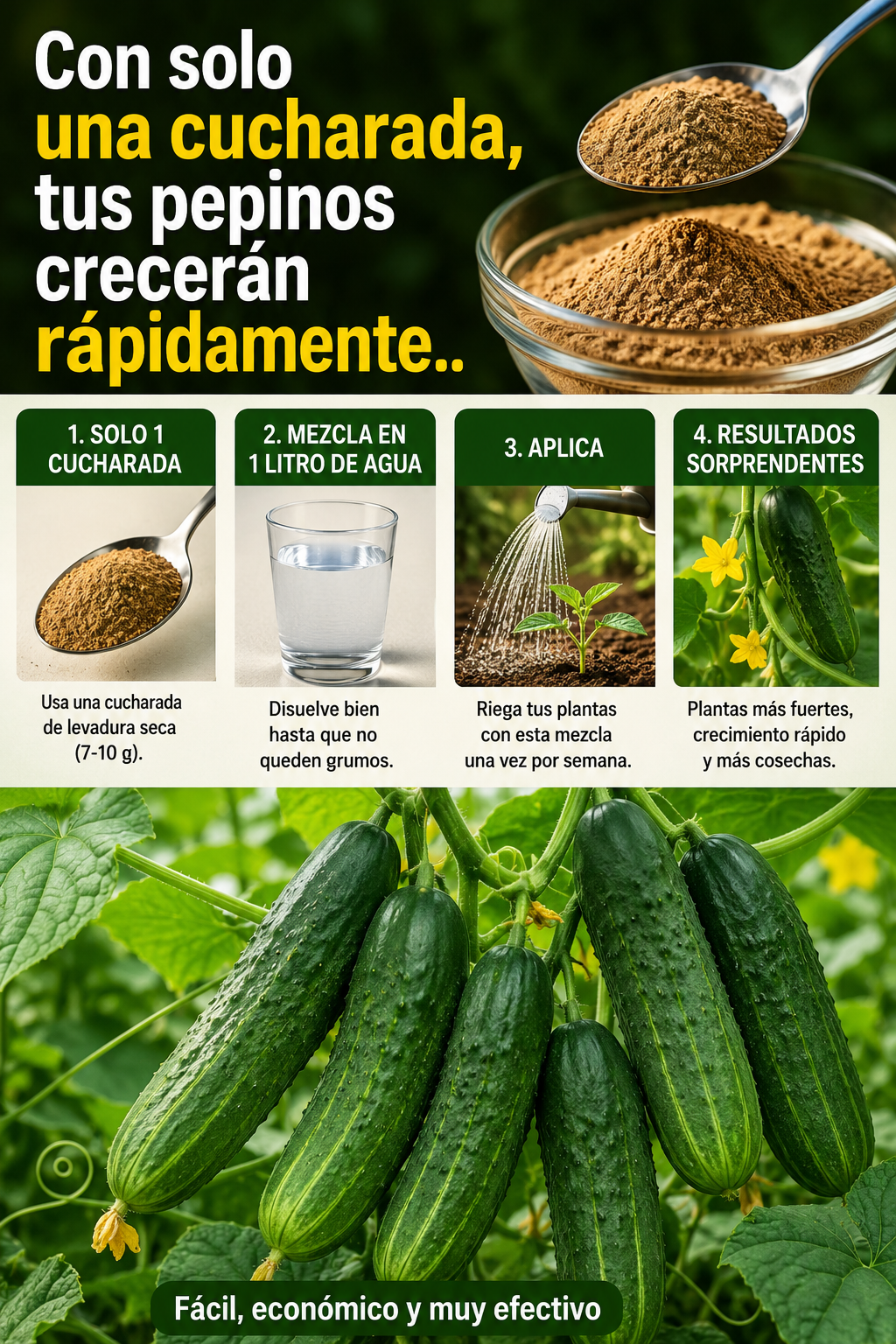 Con solo una cucharada, tus pepinos crecerán rápidamente.