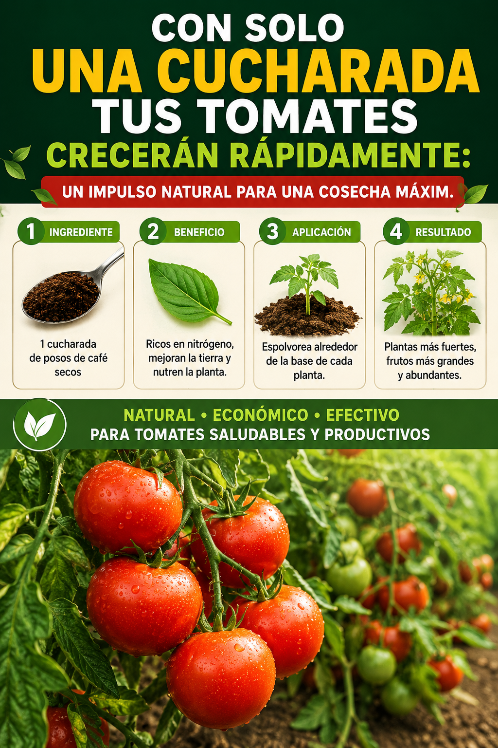 Con solo una cucharada tus tomates crecerán rápidamente: un impulso natural para una cosecha máxima.