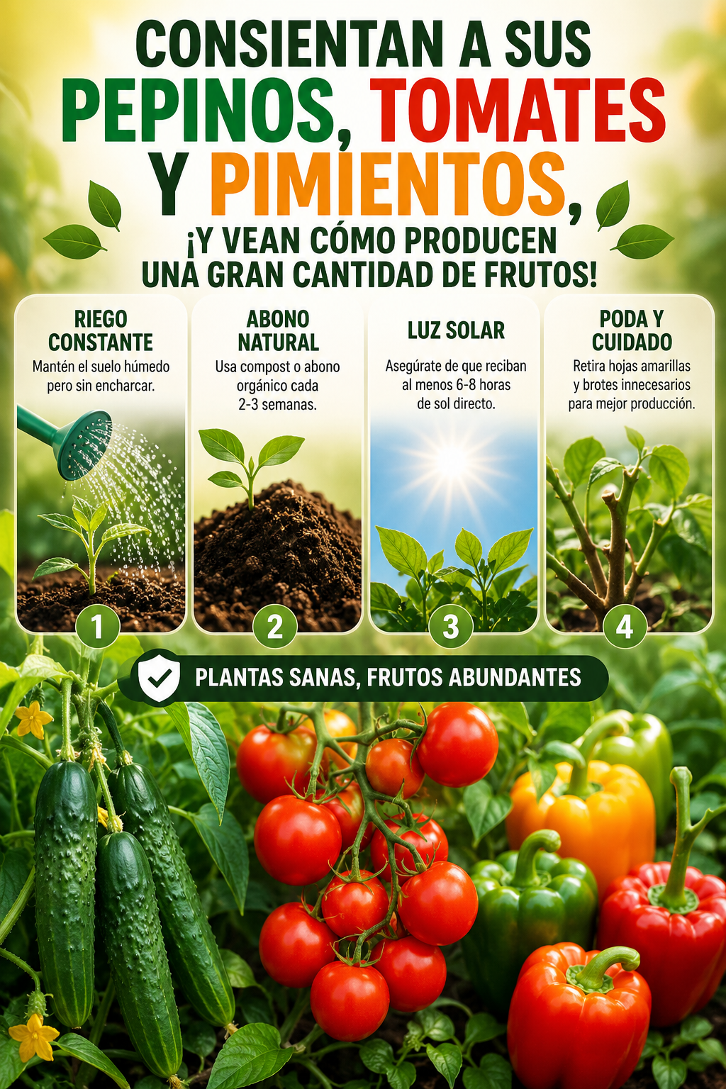 Consientan a sus pepinos, tomates y pimientos, ¡y vean cómo producen una gran cantidad de frutos!