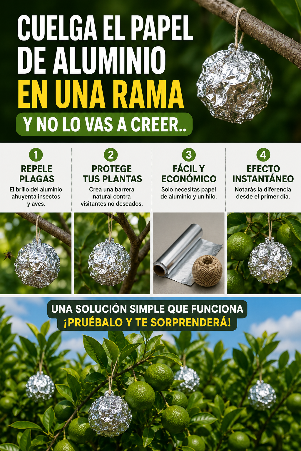 Cuelga el papel de aluminio en una rama y no lo vas a creer.