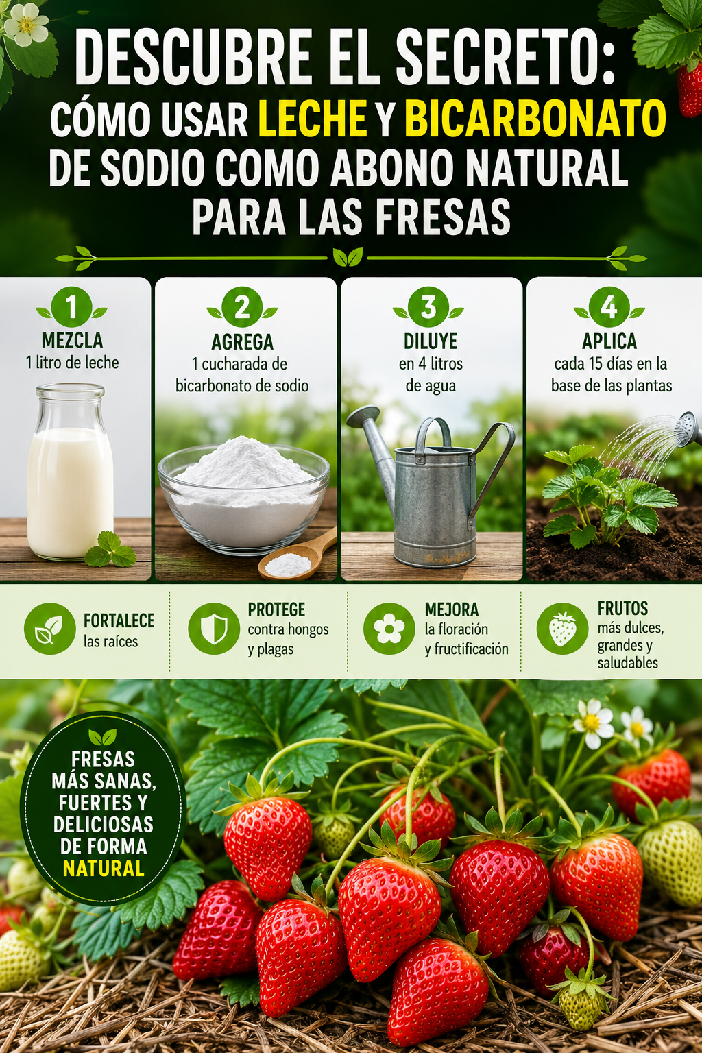 Descubre el secreto: cómo usar leche y bicarbonato de sodio como abono natural para las fresas