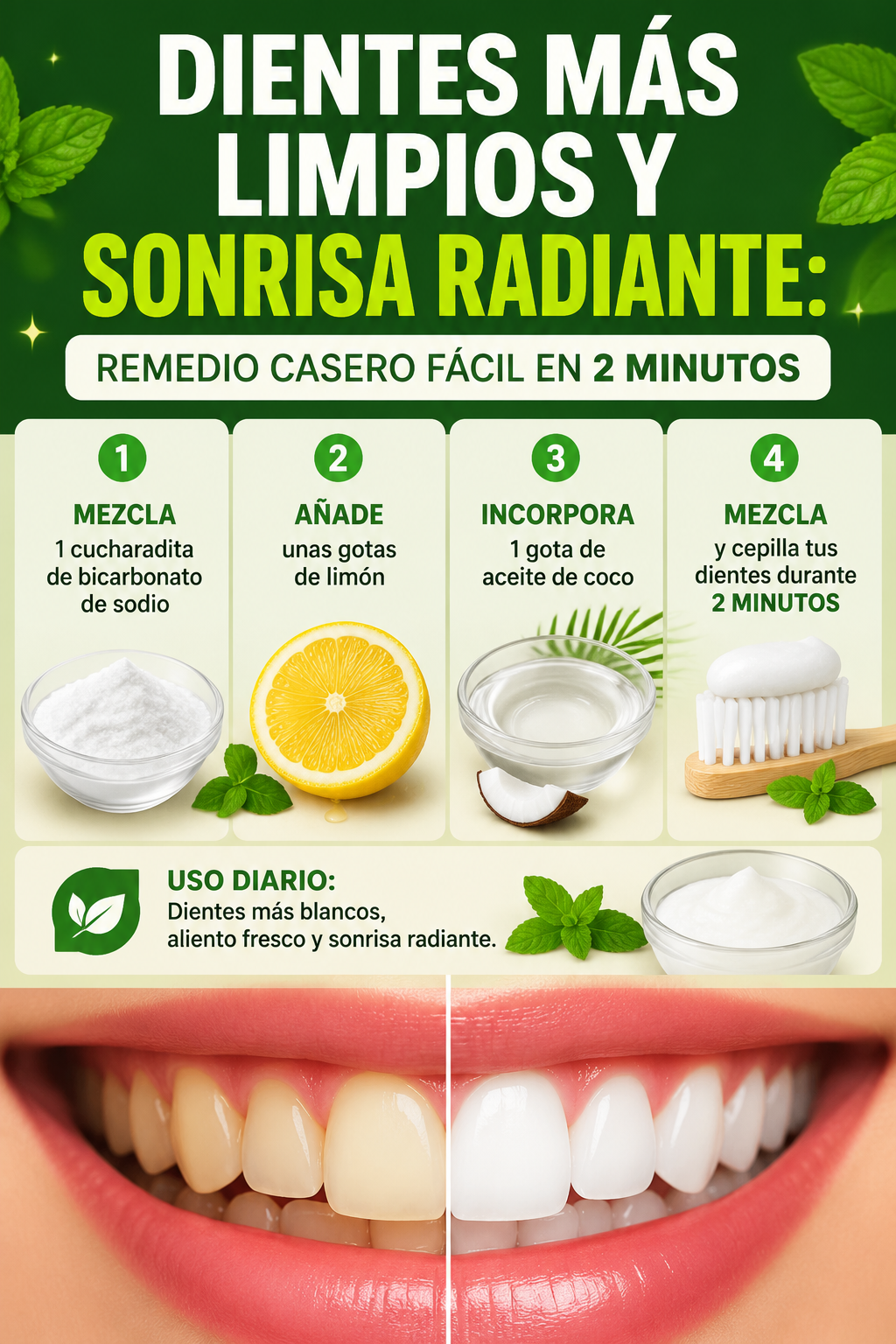 Dientes más limpios y sonrisa radiante: remedio casero fácil en 2 minutos
