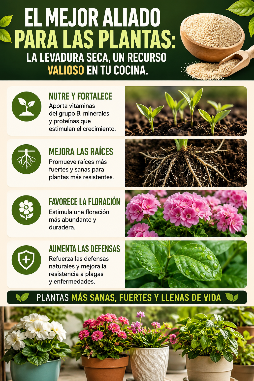 El mejor aliado para las plantas: la levadura seca, un recurso valioso en tu cocina