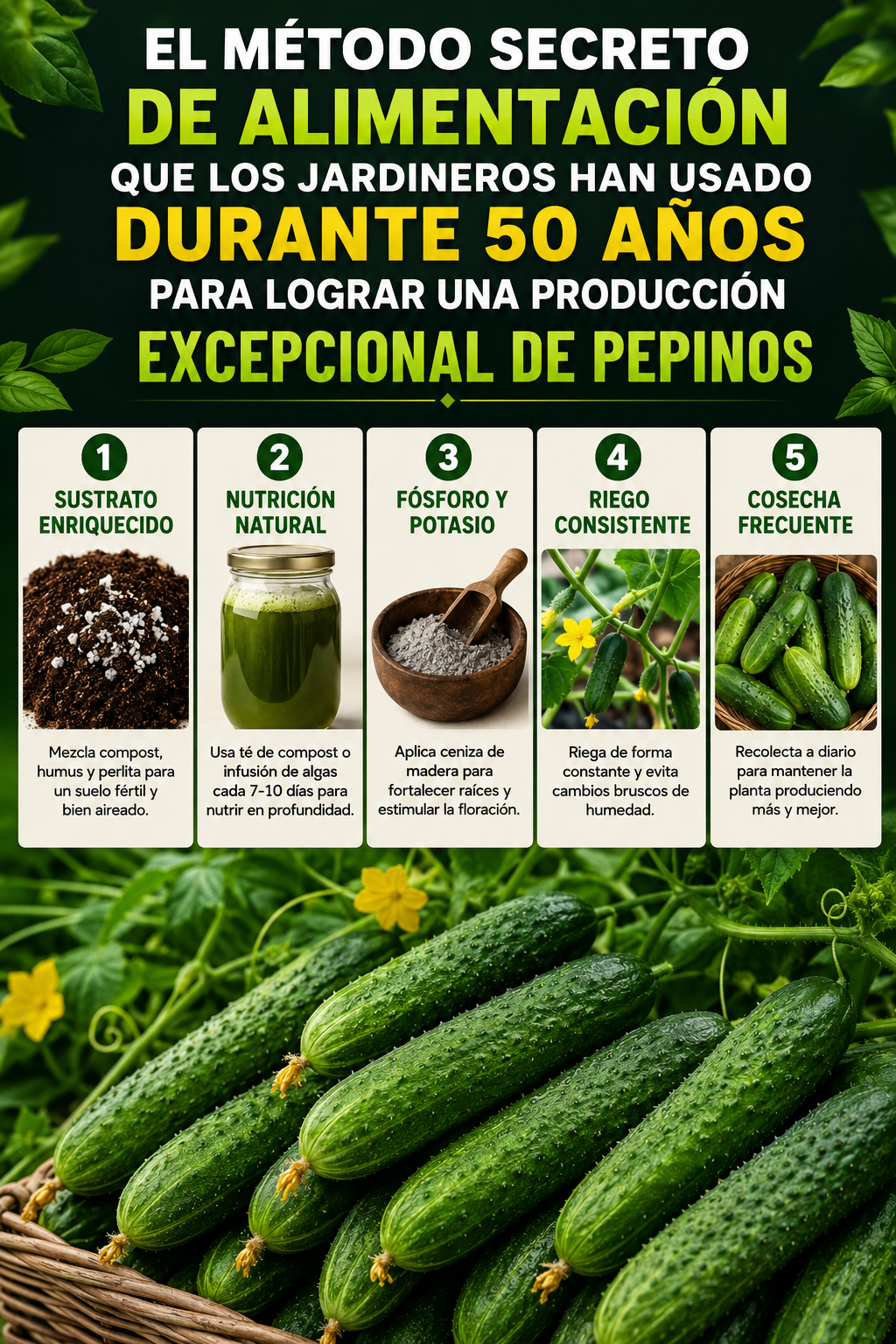 El método secreto de alimentación que los jardineros han usado durante 50 años para lograr una producción excepcional de pepinos