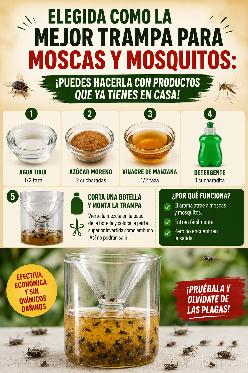 Elegida como la mejor trampa para moscas y mosquitos: ¡puedes hacerla con productos que ya tienes en casa!