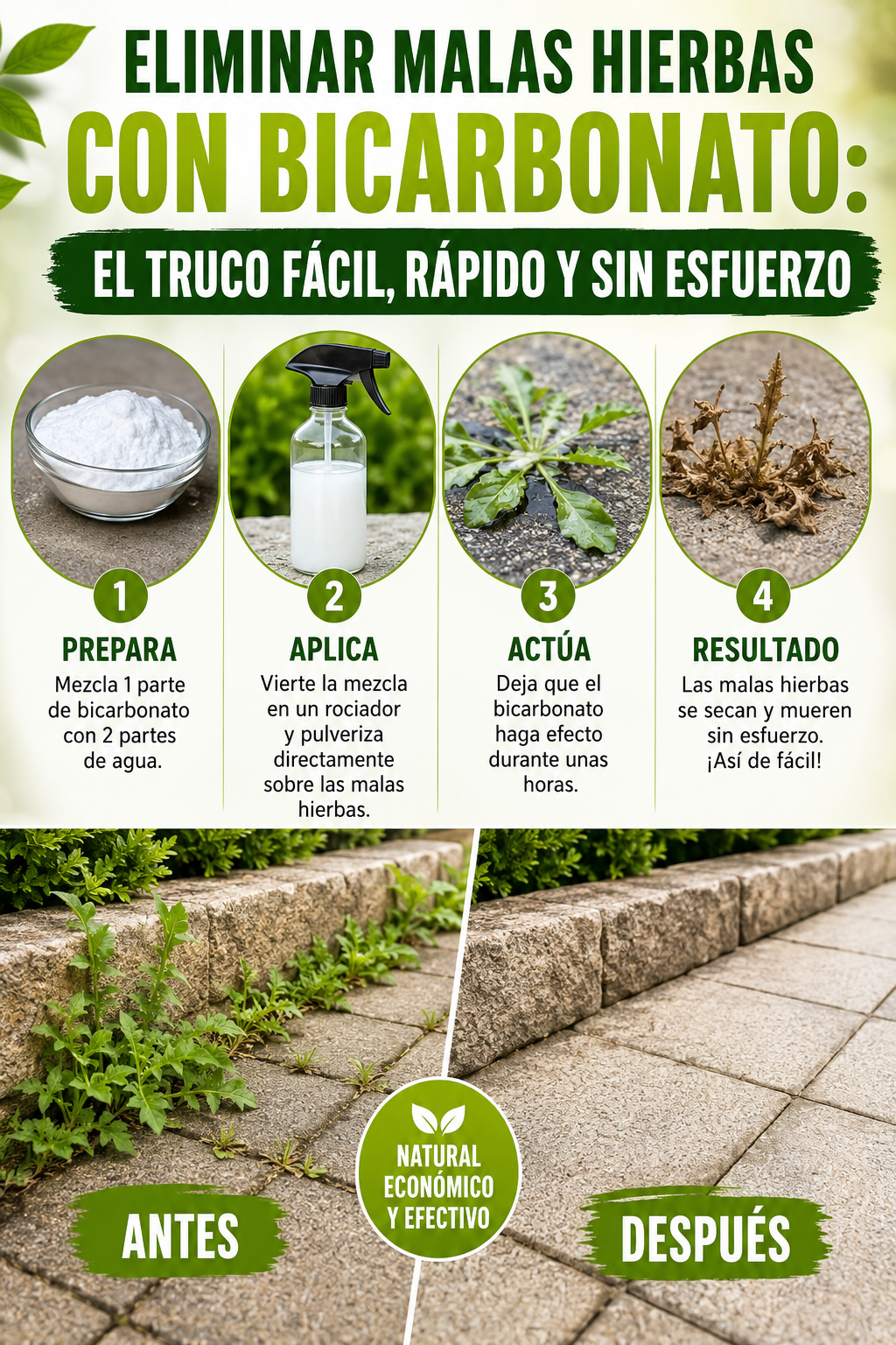 Eliminar malas hierbas con bicarbonato: el truco fácil, rápido y sin esfuerzo
