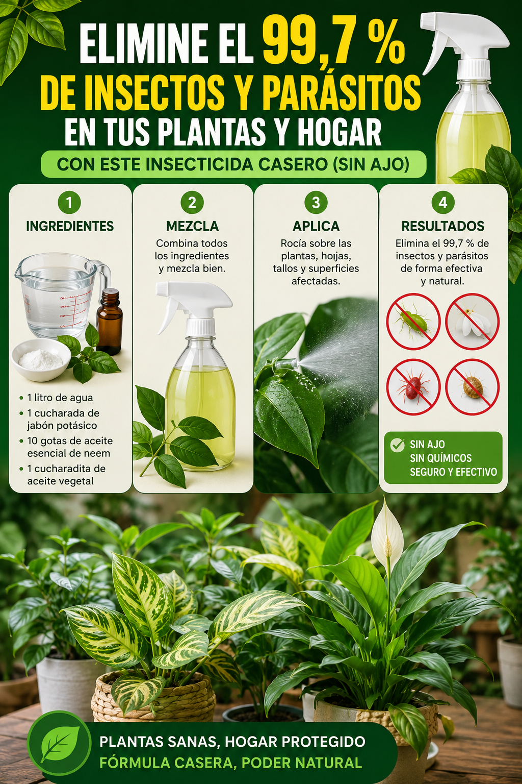 Elimine el 99,7 % de insectos y parásitos en tus plantas y hogar con este insecticida casero (sin ajo).