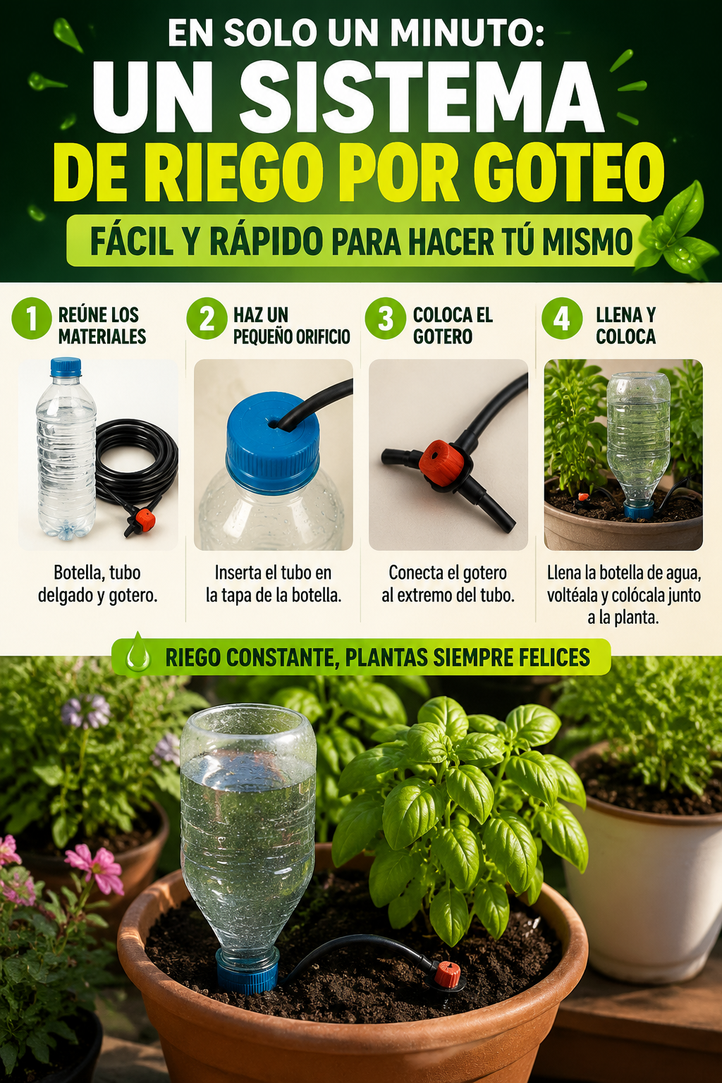 En solo un minuto: un sistema de riego por goteo fácil y rápido para hacer tú mismo