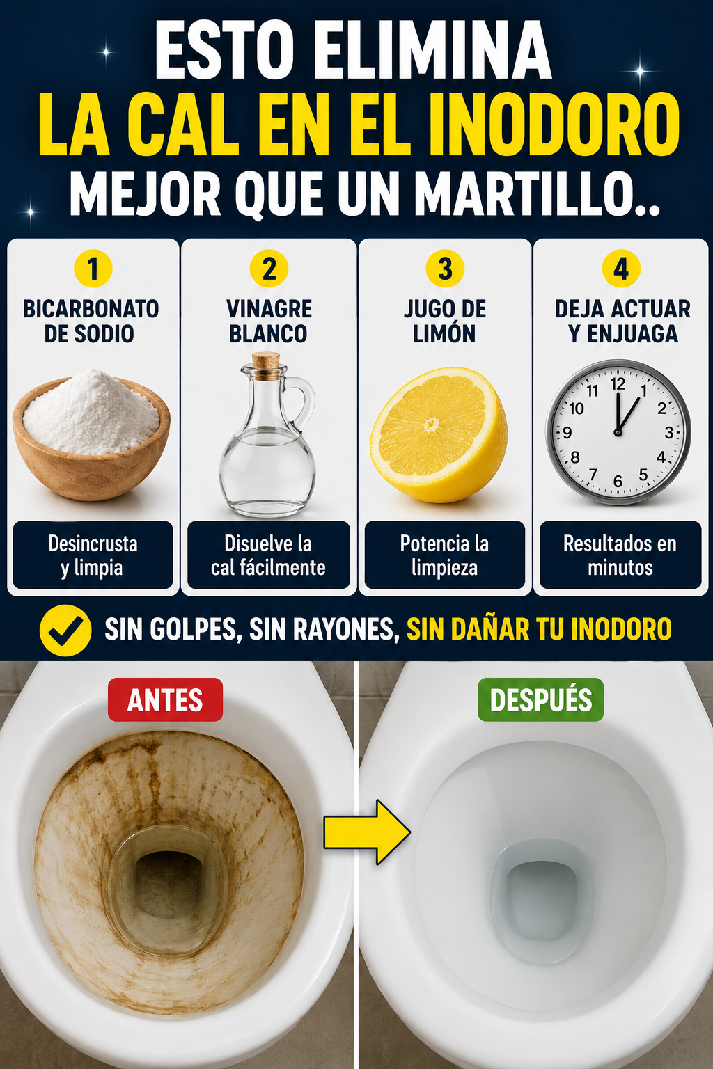 Esto elimina la cal en el inodoro mejor que un martillo.