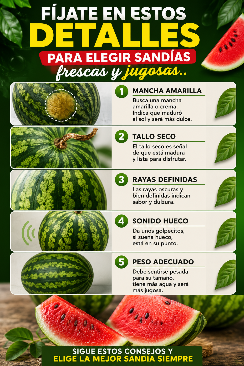 Fíjate en estos detalles para elegir sandías frescas y jugosas.