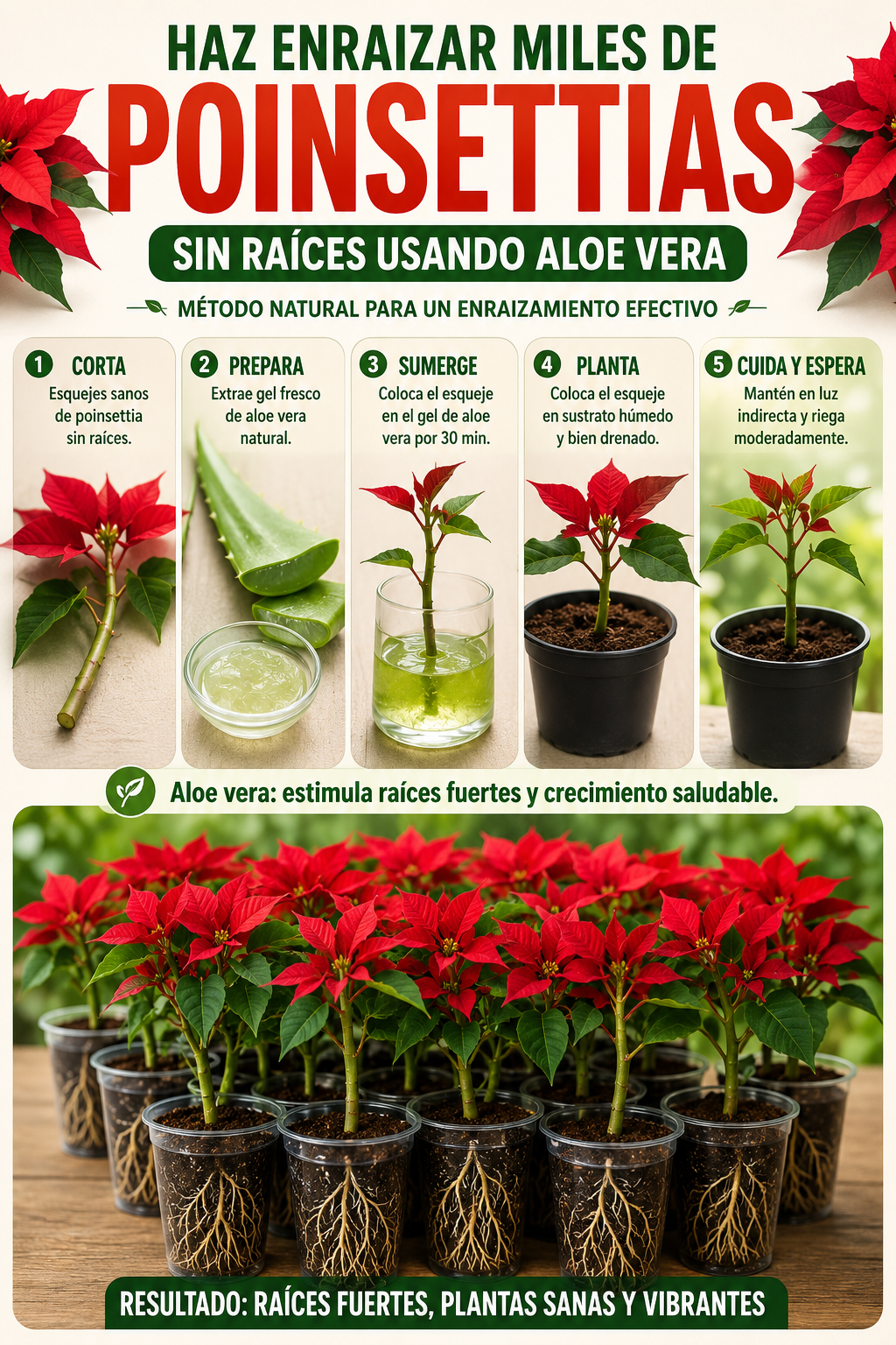 Haz enraizar miles de poinsettias sin raíces usando aloe vera – Método natural para un enraizamiento efectivo