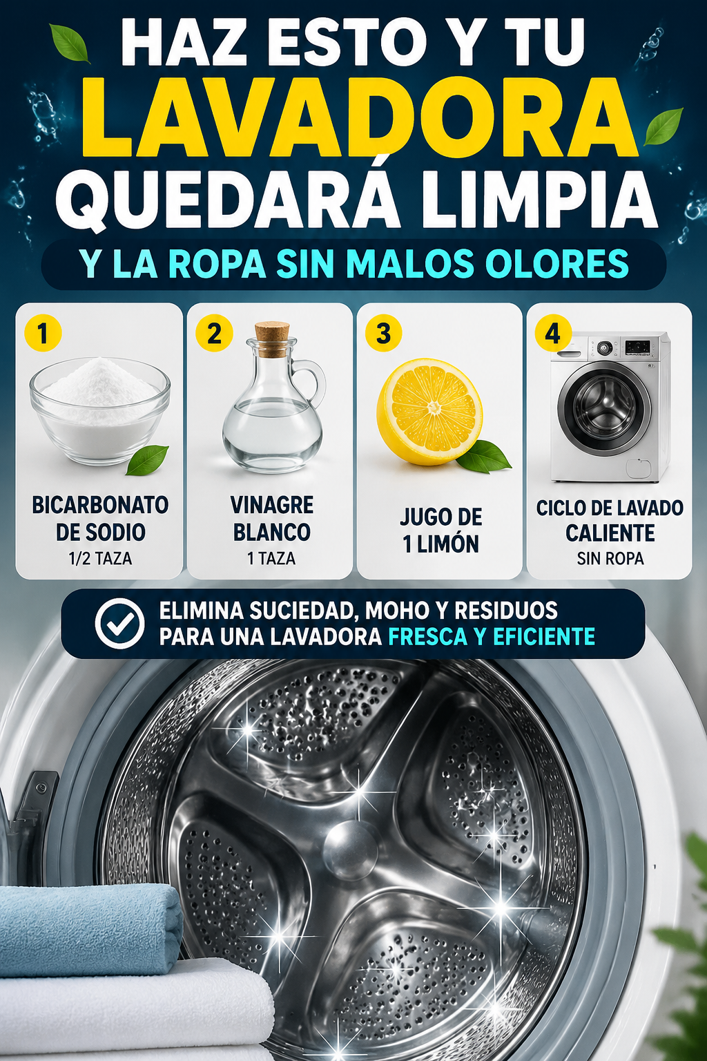 Haz esto y tu lavadora quedará limpia y la ropa sin malos olores