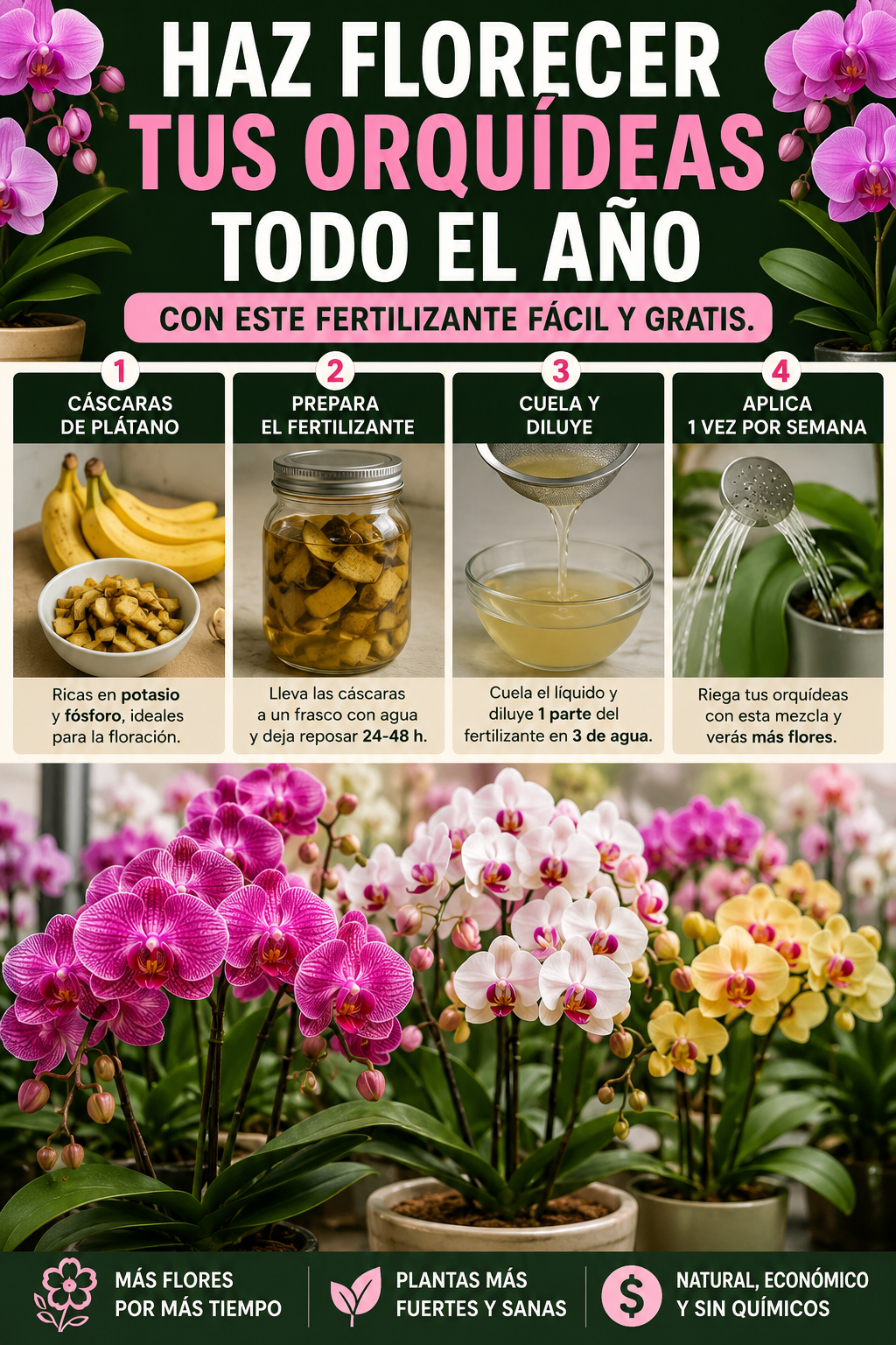 Haz florecer tus orquídeas todo el año con este fertilizante fácil y gratis.