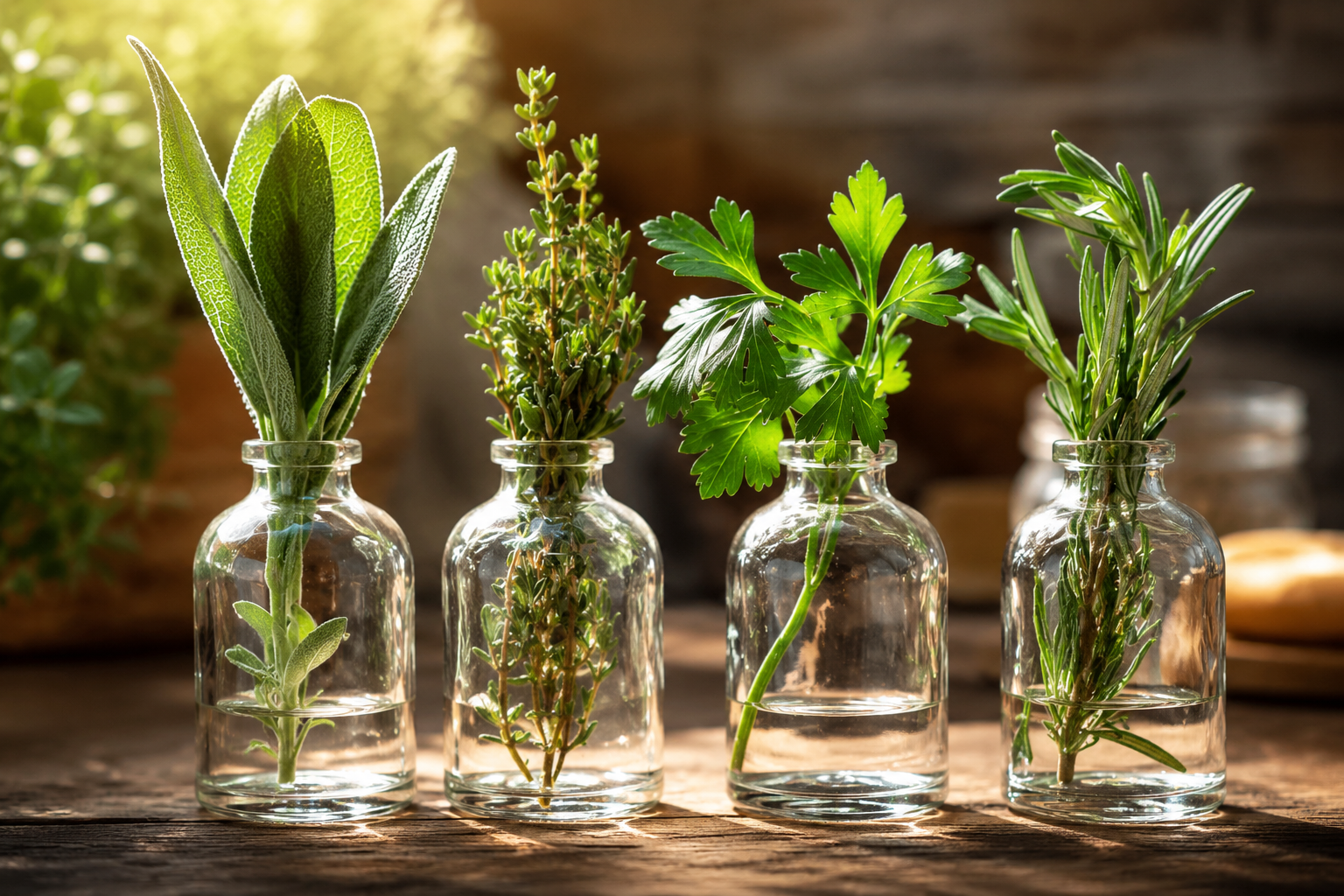 Hierbas aromáticas cultivadas en agua sin tierra