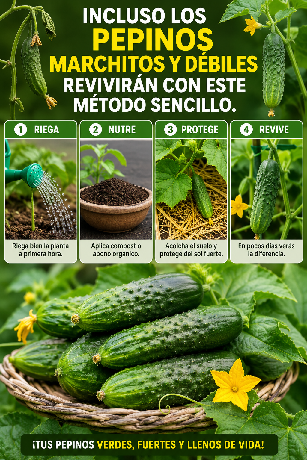 Incluso los pepinos marchitos y débiles revivirán con este método sencillo.