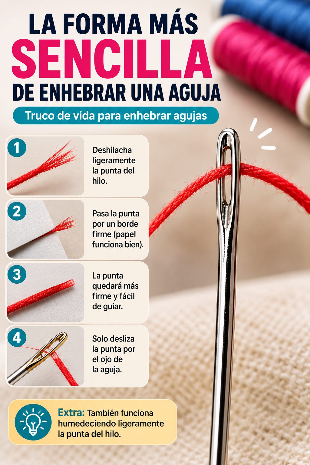 La forma más sencilla de enhebrar una aguja – Truco de vida para enhebrar agujas