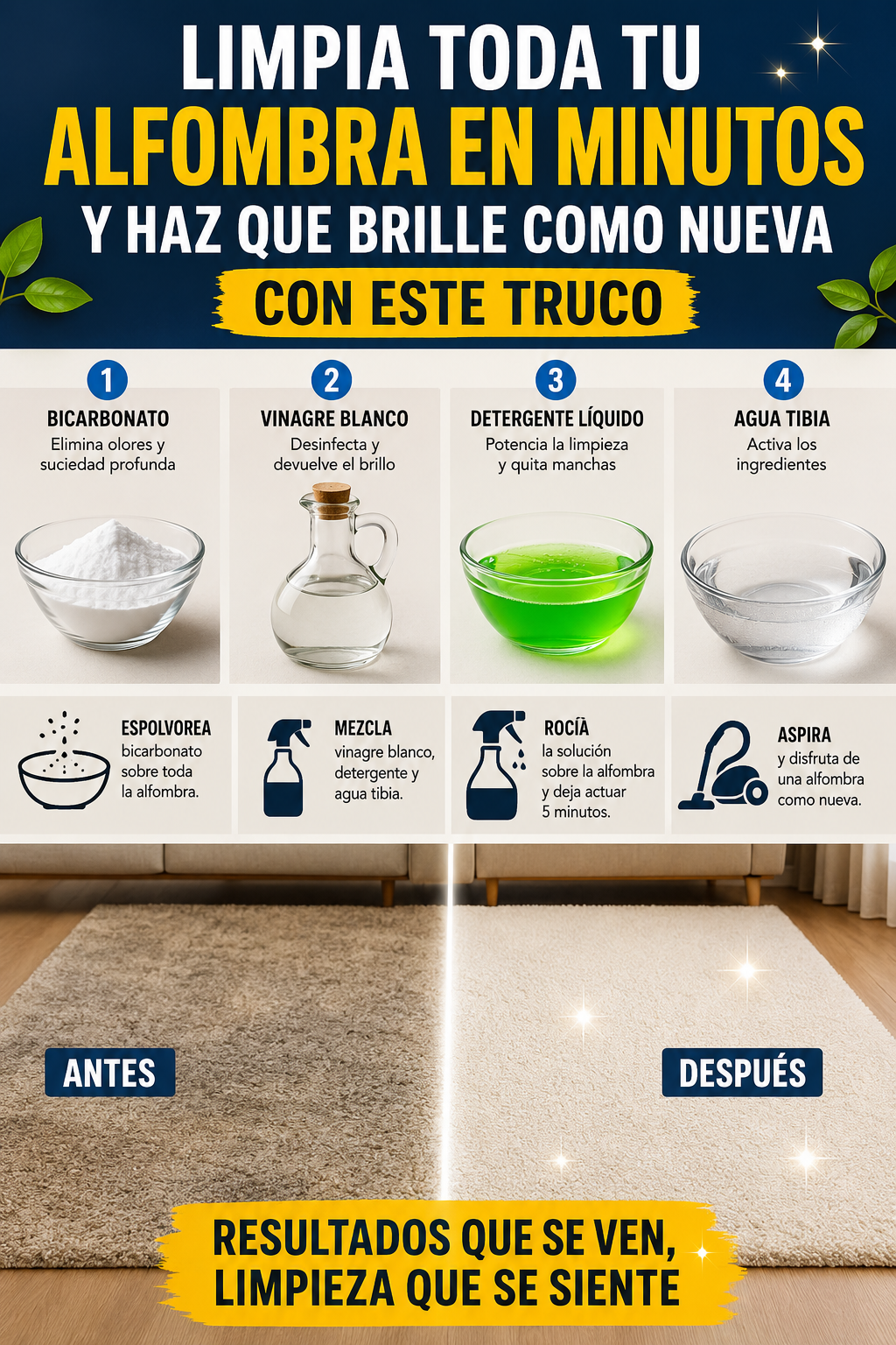 Limpia toda tu alfombra en minutos y haz que brille como nueva con este truco