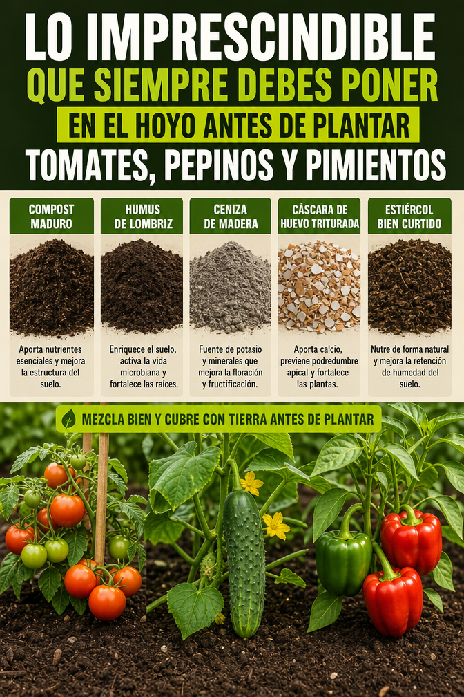 Lo imprescindible que siempre debes poner en el hoyo antes de plantar tomates, pepinos y pimientos