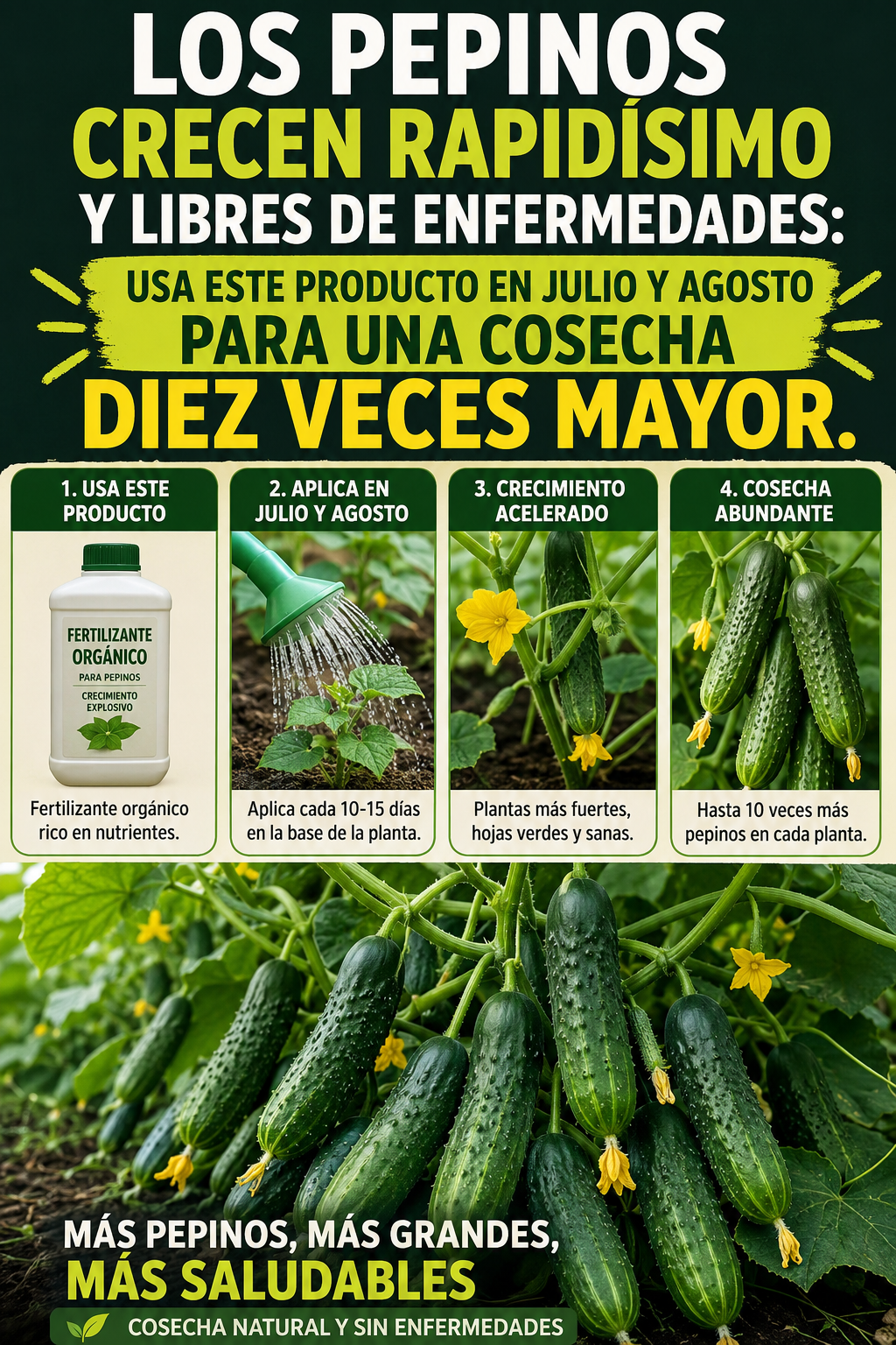 Los pepinos crecen rapidísimo y libres de enfermedades: usa este producto en julio y agosto para una cosecha diez veces mayor.