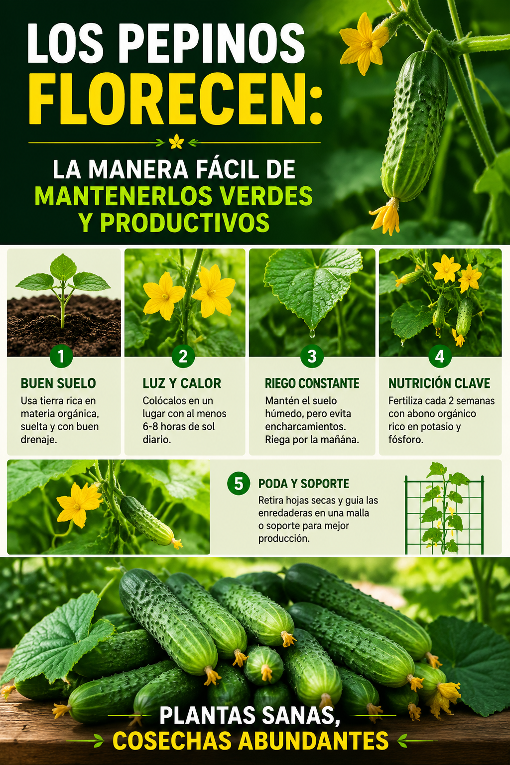 Los pepinos florecen: la manera fácil de mantenerlos verdes y productivos