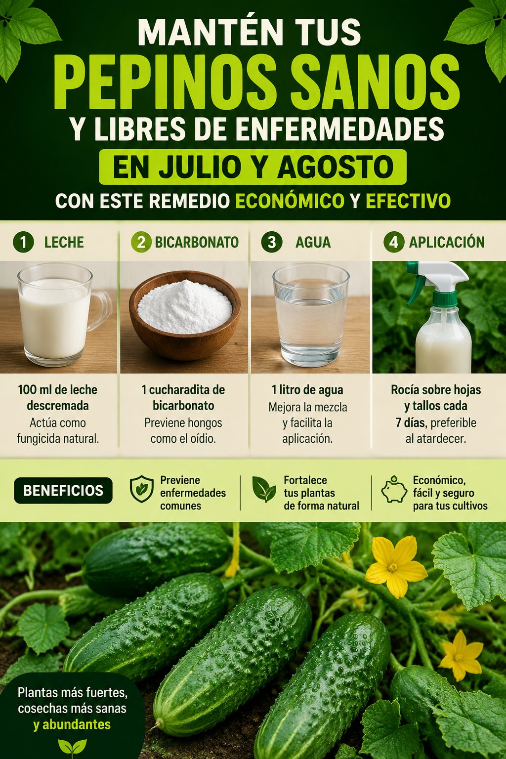 Mantén tus pepinos sanos y libres de enfermedades en julio y agosto con este remedio económico y efectivo.