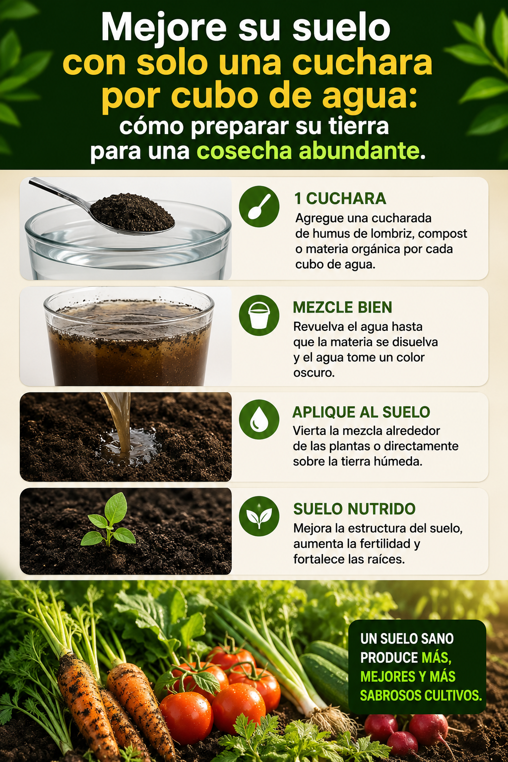 Mejore su suelo con solo una cuchara por cubo de agua: cómo preparar su tierra para una cosecha abundante