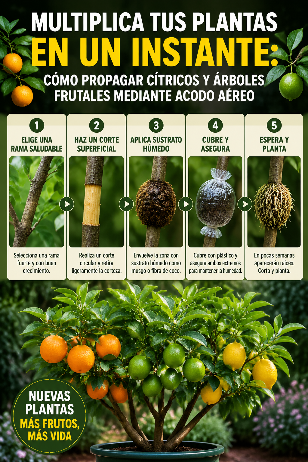 Multiplica tus plantas en un instante: cómo propagar cítricos y árboles frutales mediante acodo aéreo