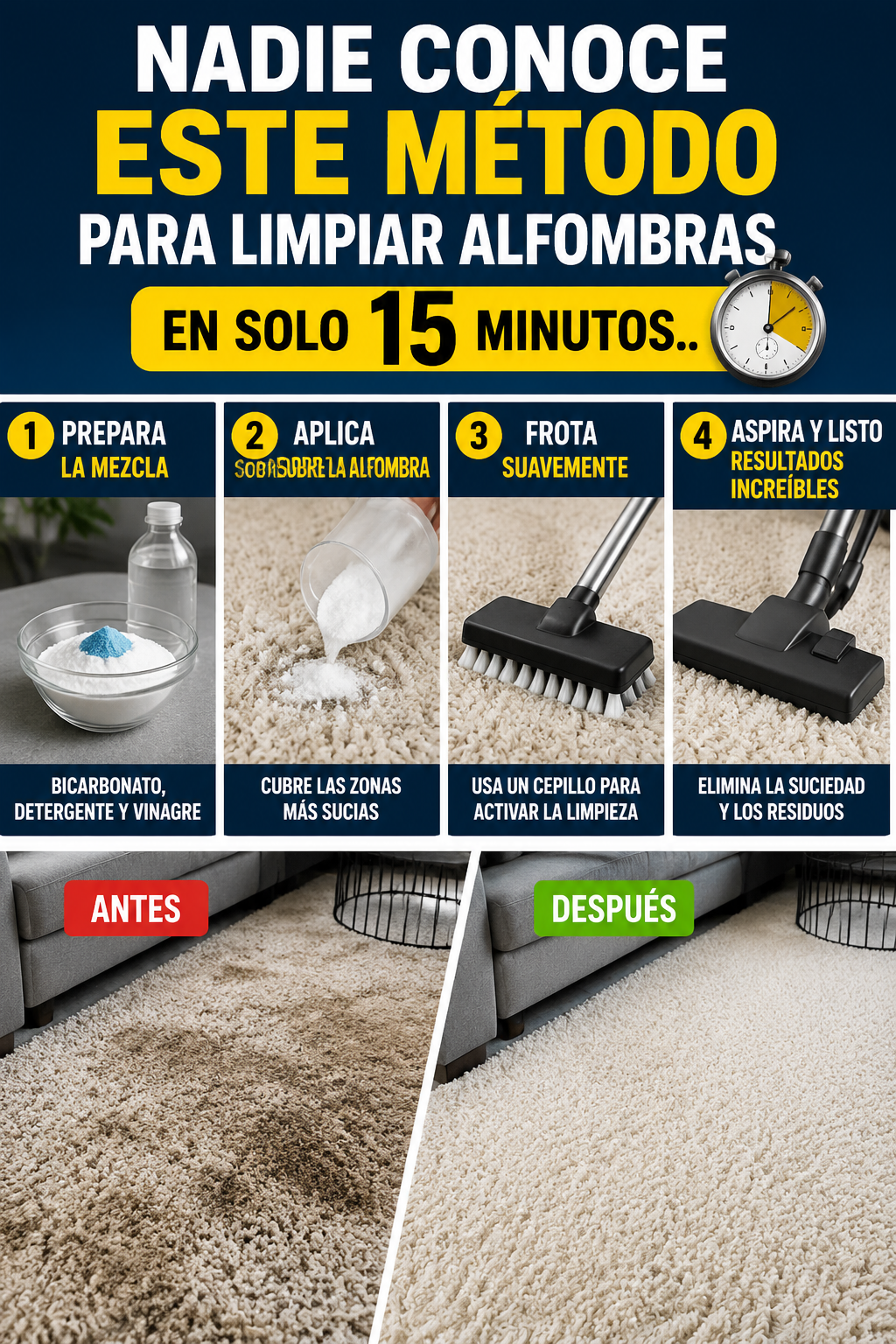 Nadie conoce este método para limpiar alfombras en solo 15 minutos.