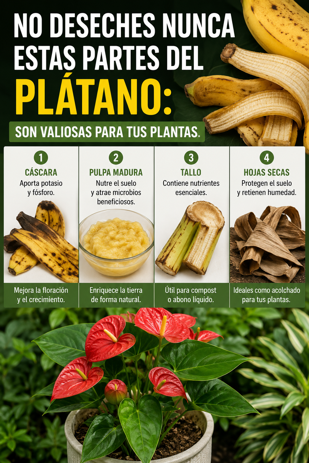 No deseches nunca estas partes del plátano: son valiosas para tus plantas.