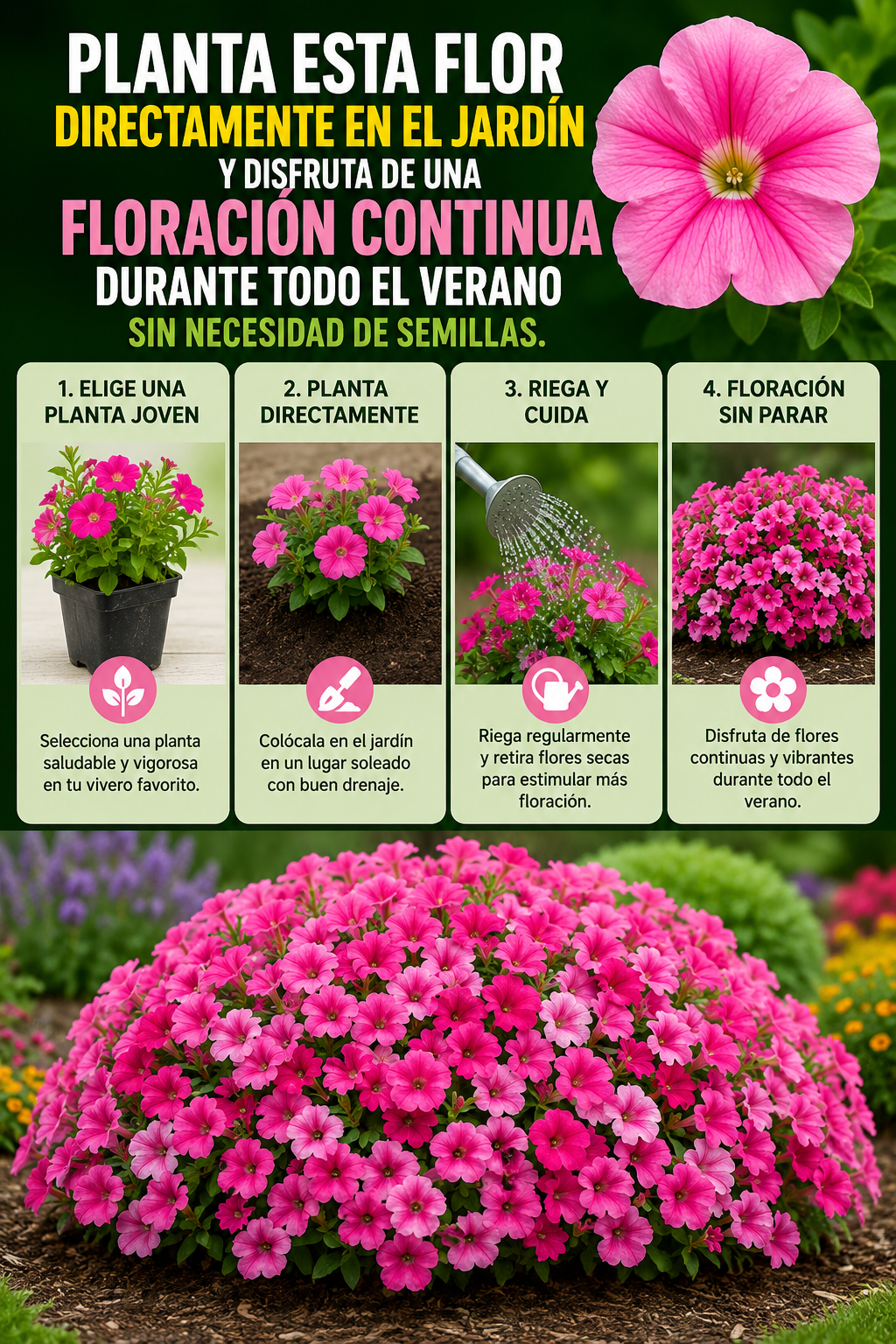 Planta esta flor directamente en el jardín y disfruta de una floración continua durante todo el verano sin necesidad de semillas.