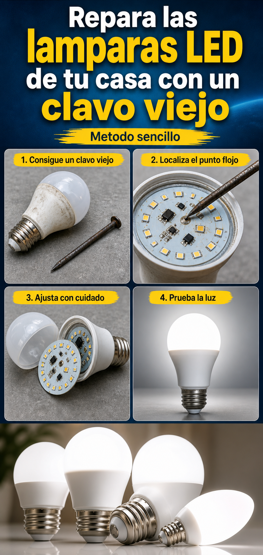 Repara todas las lámparas LED de tu casa usando un clavo viejo ¡Método sencillo!
