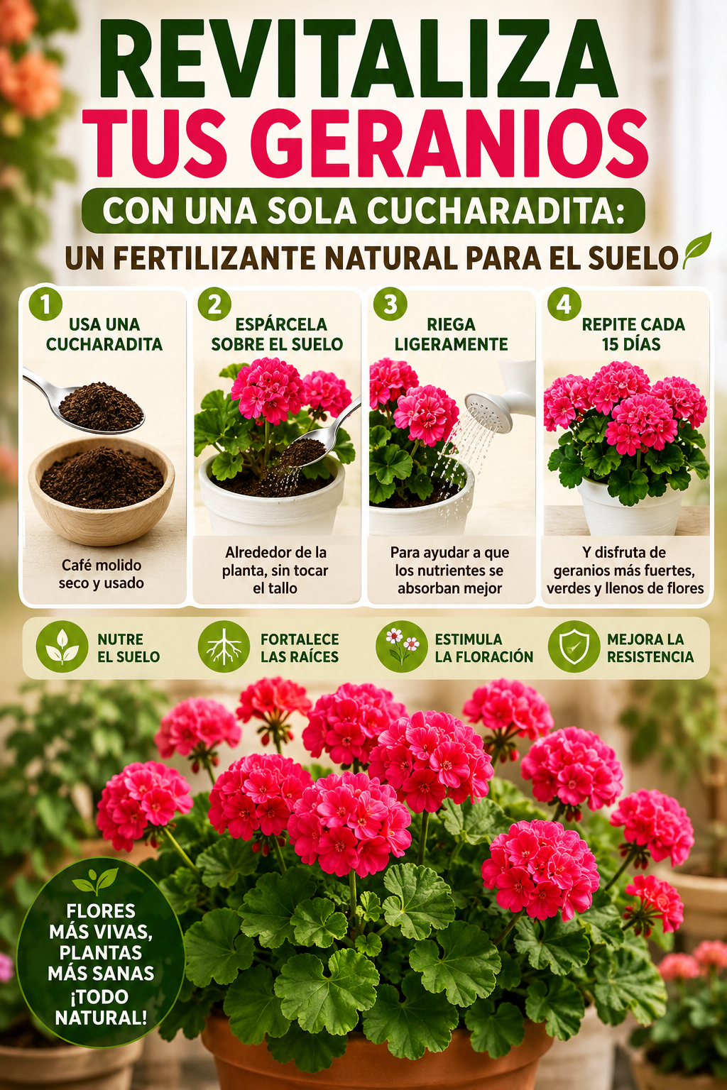 Revitaliza tus geranios con una sola cucharadita: un fertilizante natural para el suelo