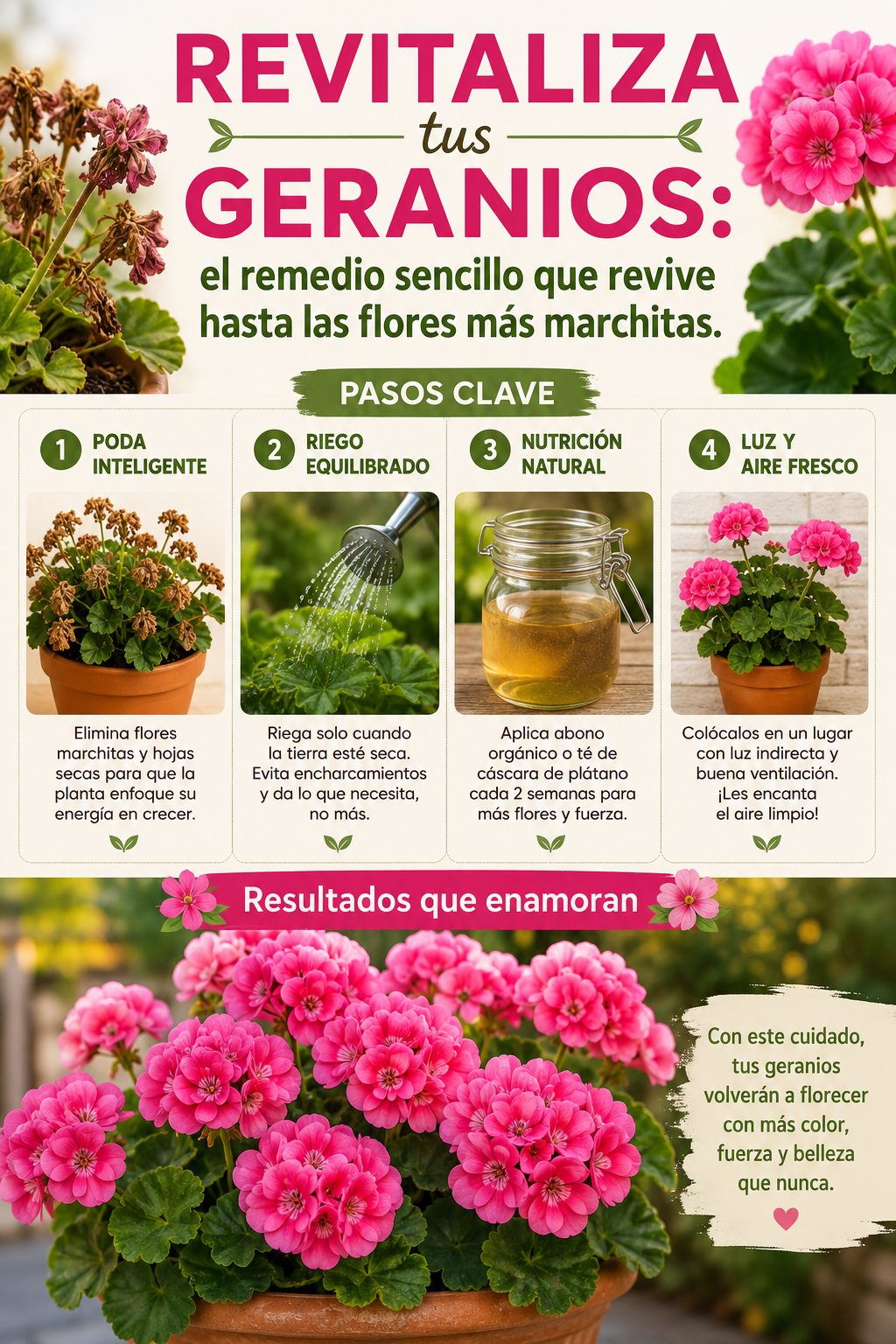 Revitaliza tus geranios: el remedio sencillo que revive hasta las flores más marchitas.