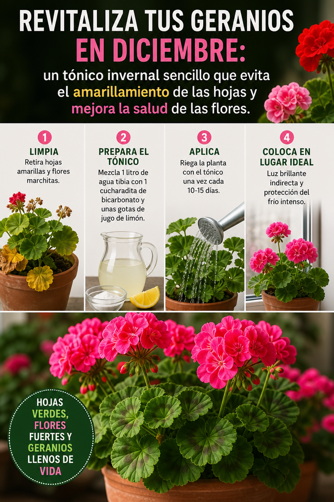 Revitaliza tus geranios en diciembre: un tónico invernal sencillo que evita el amarillamiento de las hojas y mejora la salud de las flores