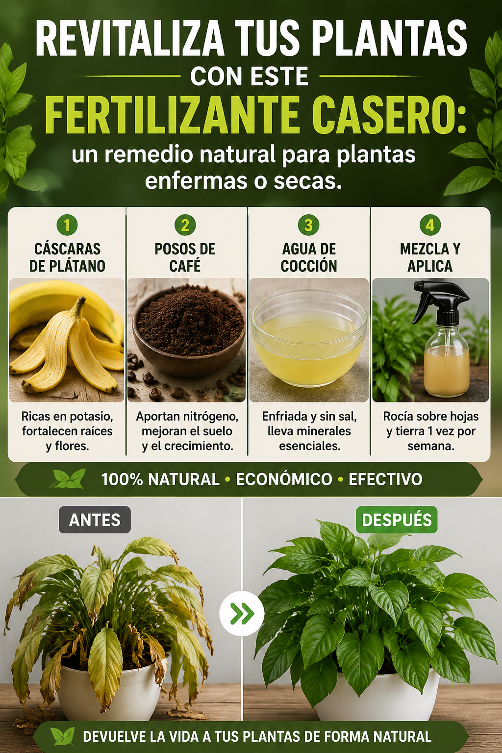Revitaliza tus plantas con este fertilizante casero: un remedio natural para plantas enfermas o secas