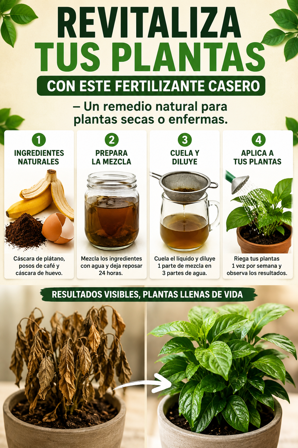 Revitaliza tus plantas con este fertilizante casero – Un remedio natural para plantas secas o enfermas