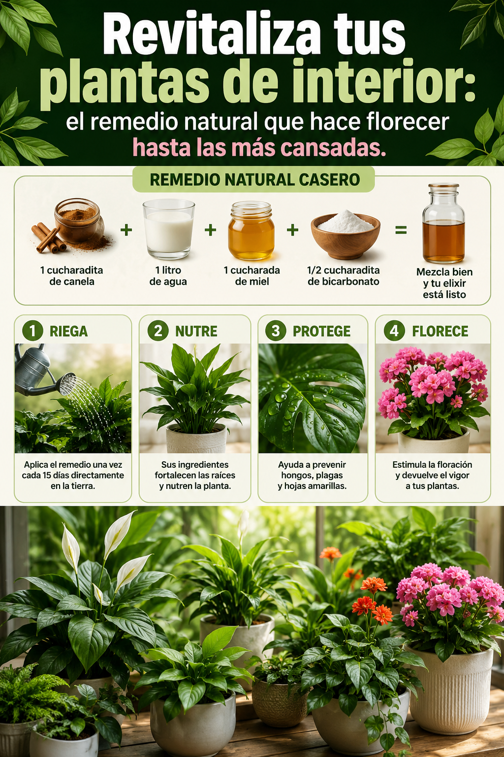 Revitaliza tus plantas de interior: el remedio natural que hace florecer hasta las más cansadas.