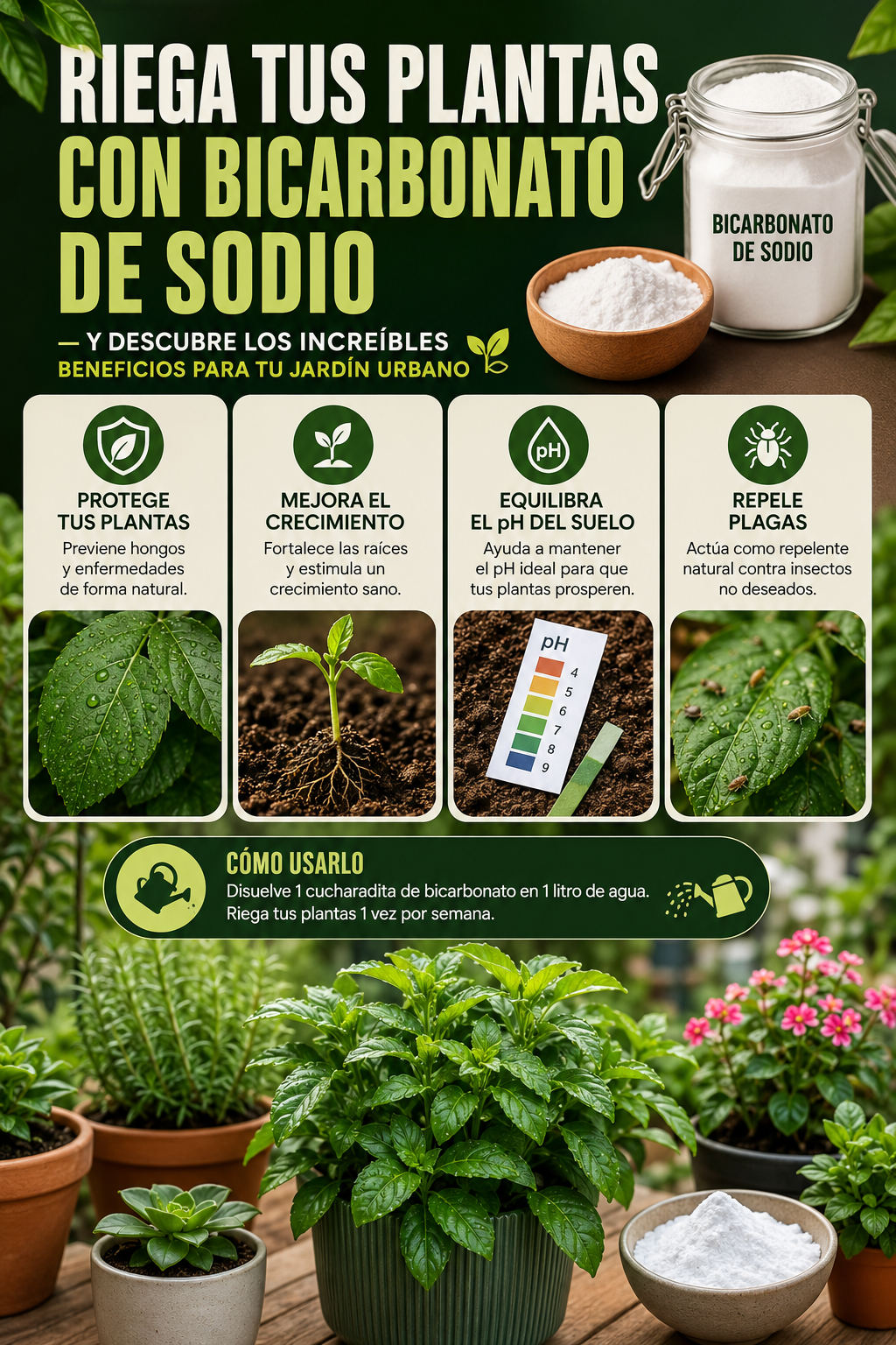 Riega tus plantas con bicarbonato de sodio y descubre los increíbles beneficios para tu jardín urbano