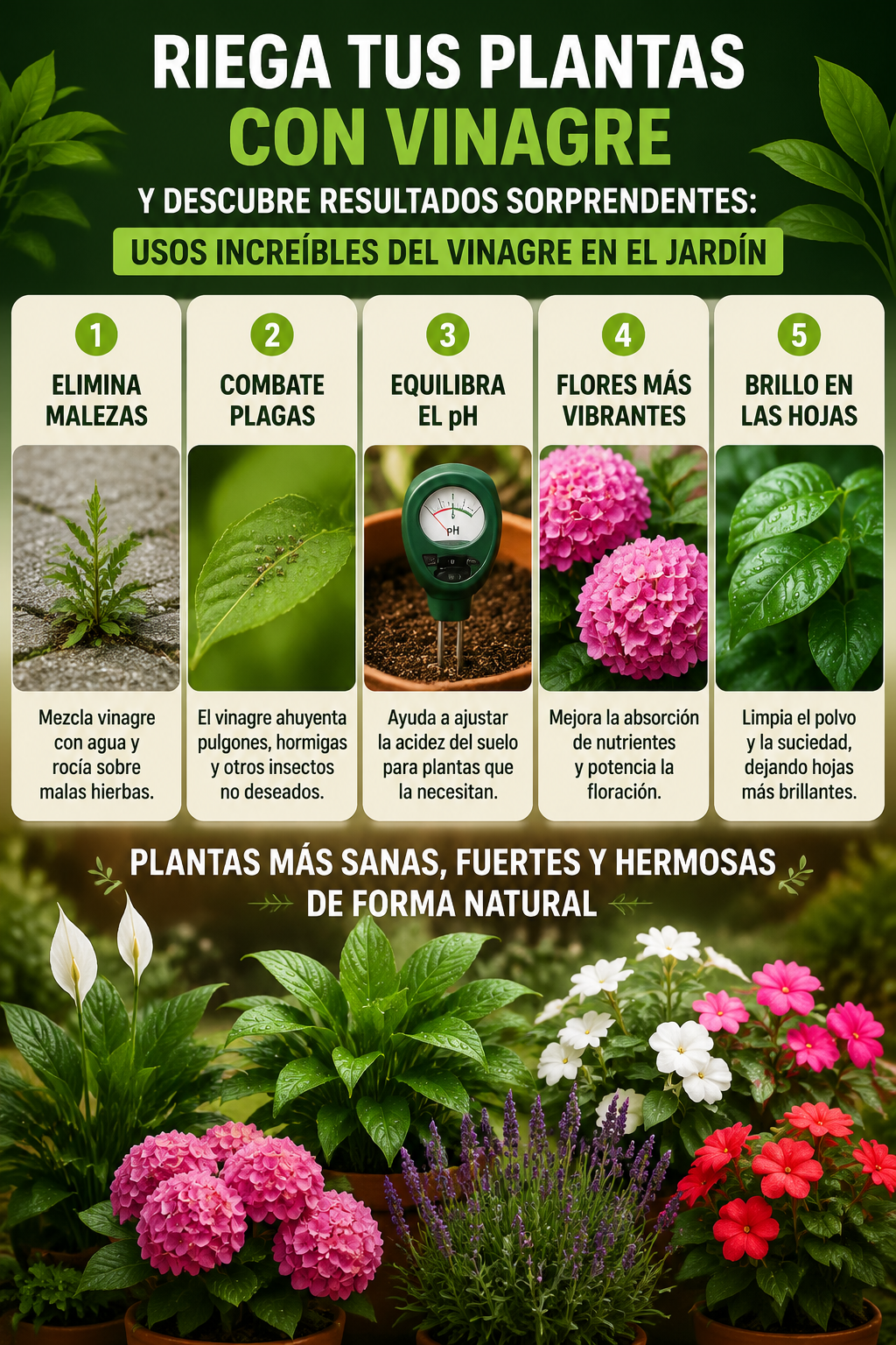 Riega tus plantas con vinagre y descubre resultados sorprendentes: usos increíbles del vinagre en el jardín