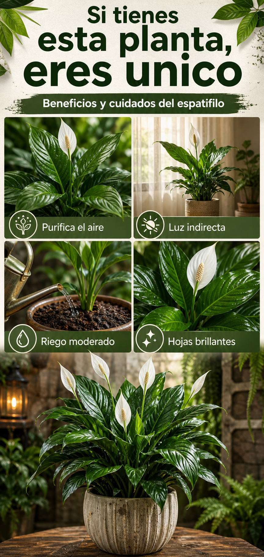 Si tienes esta planta, eres único: conoce los beneficios y cuidados del Espatifilo (Lirio de la paz).